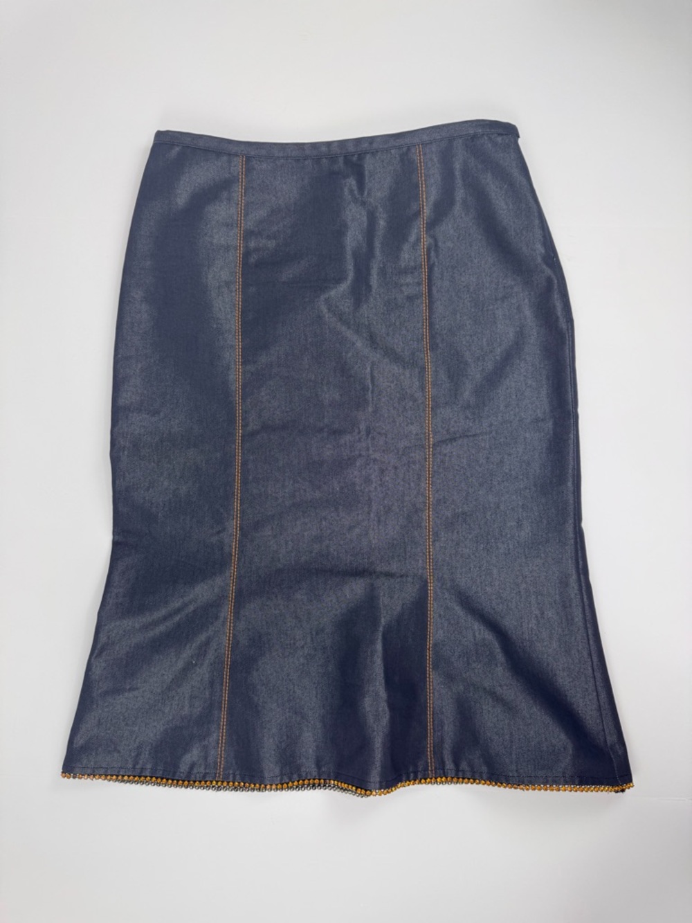 VINTAGE Y2K Denim Skirt with Orange Gem Trim